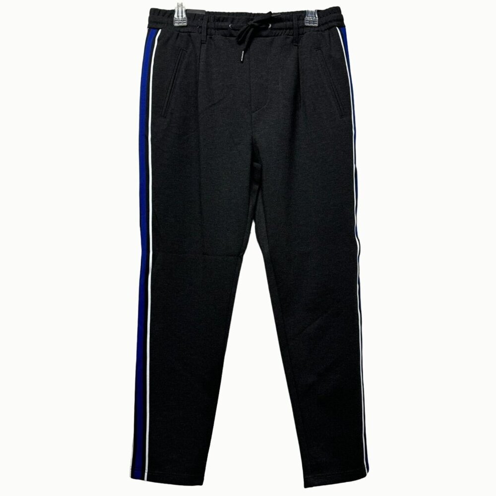 Jack & Jones Vega Black Tapered Jogger Pants Blue White Side Stripe 31x34 NWT